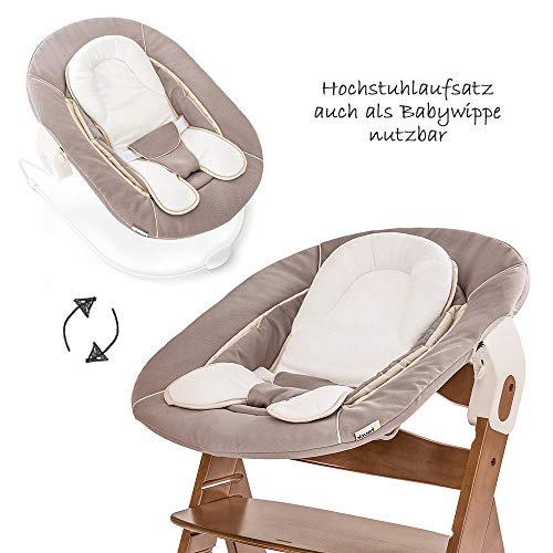 Hauck Alpha Plus Newborn Set - Trona de madera evolutiva bebés, incluye hamaca para recién nacidos, cojín gratis, altura regulable - color nogal/beige