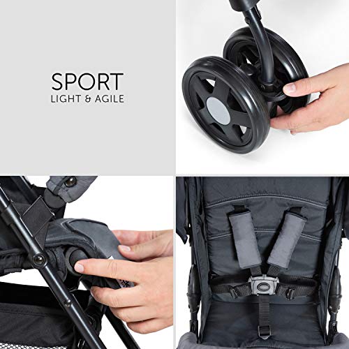 Hauck Sport Silla de paseo ultra ligera de 5,9kg, sistema de arnés de 5 puntos, respaldo reclinable, plegable, para bebes de 6 meses a 15kg, gris