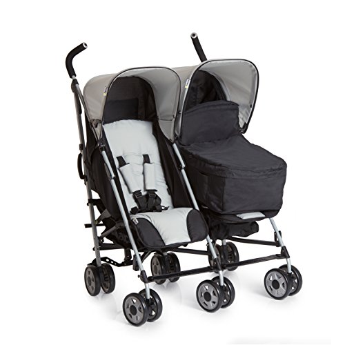 Hauck Turbo Duo - Silla gemelar para Gemelos y Hermanos de 0 Meses, Plegable, Compacto (combinable con capazo blando Carrycoat 2en1), color Gris/ Negro, 2 x 15kg, Ancho 75cm