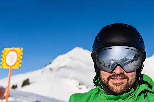 HAUEA Gafas de Esquí, Gafas Esquí Snowboard para Mujer Hombre, Máscara Esquí OTG con Gran Campo de Visión, Doble Lente Anti-Niebla, 100% UV400 Protección, Lente Intercambiable (Plata)