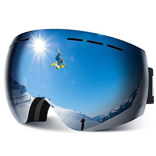 HAUEA Gafas de Esquí, Gafas Esquí Snowboard para Mujer Hombre, Máscara Esquí OTG con Gran Campo de Visión, Doble Lente Anti-Niebla, 100% UV400 Protección, Lente Intercambiable (Plata)