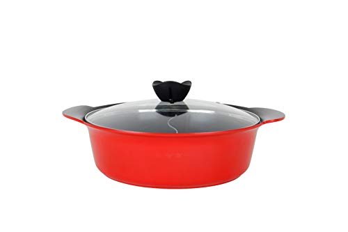 Haufson Yin Yang Hot Pot | Funciona con todas las cocinas principales | naturalmente antiadherente | Diseño sin costuras | Utensilios de cocina profesional para el hogar (rojo)