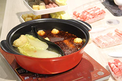 Haufson Yin Yang Hot Pot | Funciona con todas las cocinas principales | naturalmente antiadherente | Diseño sin costuras | Utensilios de cocina profesional para el hogar (rojo)