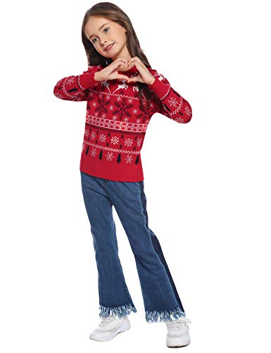 Hawiton Jersey de Mujer Navidad, Suave suéter de Punto de Cuello Redondo de Manga Larga y Holgado de Verano para Mujer y niño