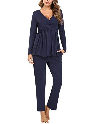 Hawiton Pijama de Lactancia Invierno Ropa Maternidad Hospital Premamá Conjuntos Embarazadas Algodón Mangas Largas Mujer