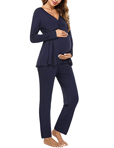 Hawiton Pijama de Lactancia Invierno Ropa Maternidad Hospital Premamá Conjuntos Embarazadas Algodón Mangas Largas Mujer