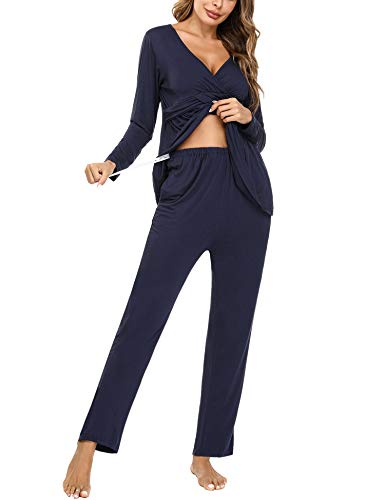 Hawiton Pijama de Lactancia Invierno Ropa Maternidad Hospital Premamá Conjuntos Embarazadas Algodón Mangas Largas Mujer