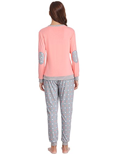 Hawiton Pijama Mujer Verano Largo Algodon Otoño Invierno Pantalones Camisetas Mangas Largas