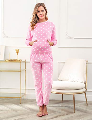 Hawiton Pijamas Mujer Invierno Polar Pijama de Manga Larga Franela Conjunto de Pijama para Mujer Ropa de Casa 2 Piezas