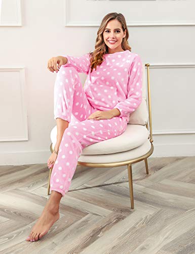 Hawiton Pijamas Mujer Invierno Polar Pijama de Manga Larga Franela Conjunto de Pijama para Mujer Ropa de Casa 2 Piezas