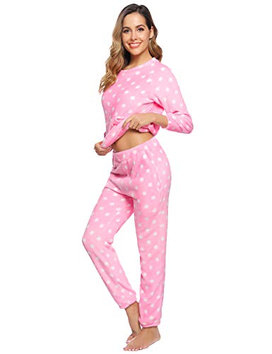 Hawiton Pijamas Mujer Invierno Polar Pijama de Manga Larga Franela Conjunto de Pijama para Mujer Ropa de Casa 2 Piezas