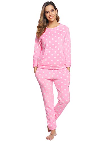 Hawiton Pijamas Mujer Invierno Polar Pijama de Manga Larga Franela Conjunto de Pijama para Mujer Ropa de Casa 2 Piezas