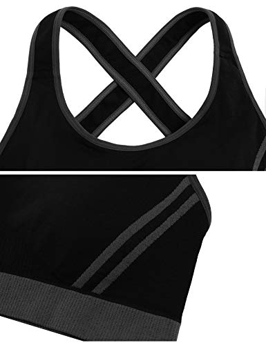Hawiton Sujetador Deportivo Alto Impacto Mujer Sujetador de Ejercicio Cómodo Bra Deportivo Sujetador Negro Deportivo Niña Sin Costuras Almohadilla Desmontable para Fitness Yoga Pilates Bailar Correr
