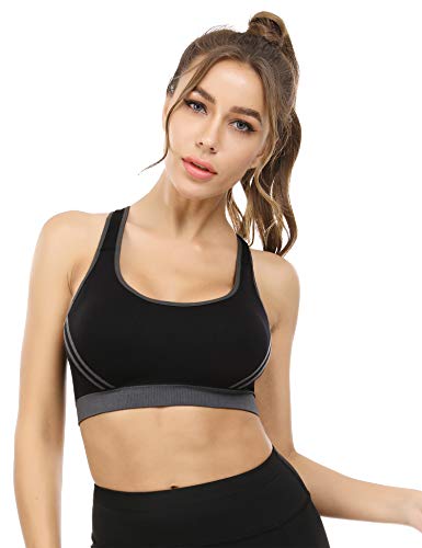 Hawiton Sujetador Deportivo Alto Impacto Mujer Sujetador de Ejercicio Cómodo Bra Deportivo Sujetador Negro Deportivo Niña Sin Costuras Almohadilla Desmontable para Fitness Yoga Pilates Bailar Correr