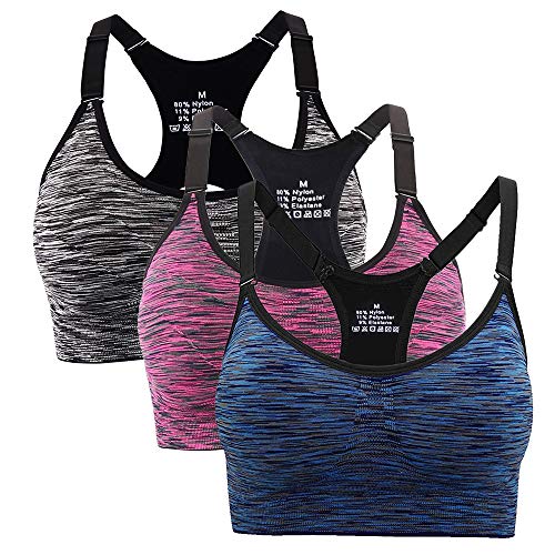 Hawiton Sujetadores Deportivos Mujer con Almohadillas Extraíbles Espalda Sujetador Deporte Mujer Sin Costuras con Relleno Yoga Racerback Top Gimnasio Fitness Ejercicio, Pack 1/3