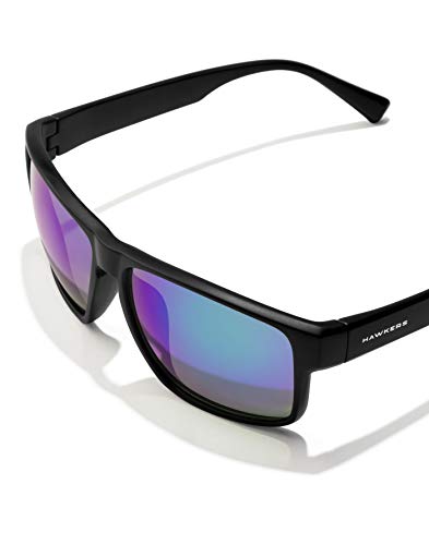 HAWKERS Gafas de Sol Deportivas Faster, para Hombre y Mujer, con Montura negra mate y lente polarizada y cromada en verde y morado con efecto espejo, Protección UV400