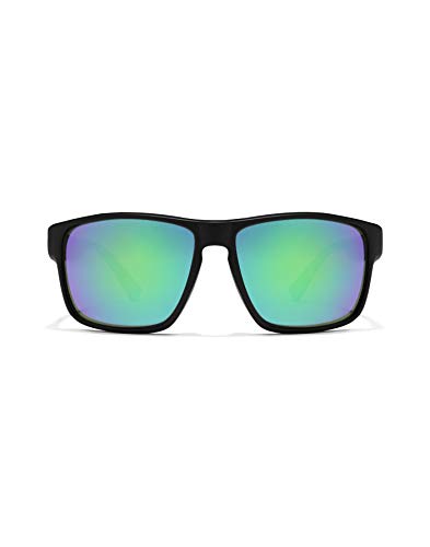 HAWKERS Gafas de Sol Deportivas Faster, para Hombre y Mujer, con Montura negro mate y lente cromada en vede y morado con efecto espejo, Protección UV400