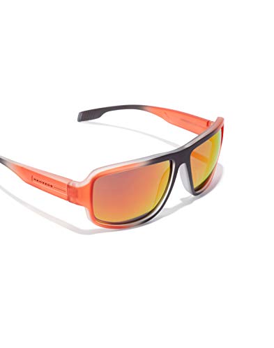HAWKERS · Gafas de Sol F18 Orange, para Hombre y Mujer, de diseño sportswear con montura negra y naranja translúcida y lentes iridiscentes naranjas y rojas, Protección UV400