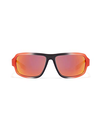 HAWKERS · Gafas de Sol F18 Orange, para Hombre y Mujer, de diseño sportswear con montura negra y naranja translúcida y lentes iridiscentes naranjas y rojas, Protección UV400