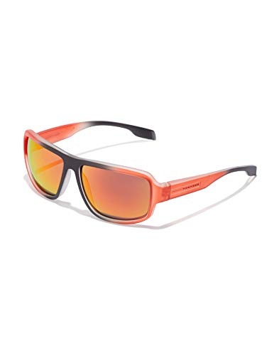 HAWKERS · Gafas de Sol F18 Orange, para Hombre y Mujer, de diseño sportswear con montura negra y naranja translúcida y lentes iridiscentes naranjas y rojas, Protección UV400