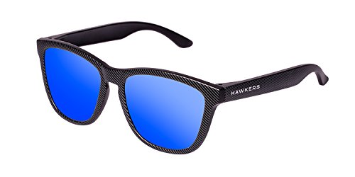 HAWKERS Gafas de Sol ONE Carbono, para Hombre y Mujer, con Montura Negra Mate con Trama y Lente Azul Efecto Espejo, Protección UV400