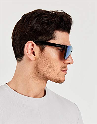 HAWKERS · Gafas de Sol ONE Venm Hybrid Clear One, para Hombre y Mujer, con montura negra acabado brillo y lente de máscara azul cielo con efecto espejo, Protección UV400