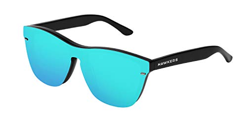 HAWKERS · Gafas de Sol ONE Venm Hybrid Clear One, para Hombre y Mujer, con montura negra acabado brillo y lente de máscara azul cielo con efecto espejo, Protección UV400