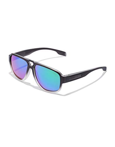 HAWKERS · Gafas de Sol Steezy Emerald, para Hombre y Mujer, estilo solid aviator con montura bicolor en negro y blanco translúcido y lentes iridiscentes esmeralda, Protección UV400
