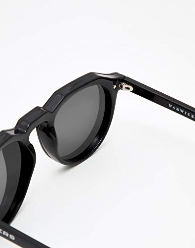 HAWKERS · Gafas de Sol Warwick Sky, para Hombre y Mujer, un clásico renovado que combina montura en negro brillo y lente de máscara azul con efecto espejo, Protección UV400