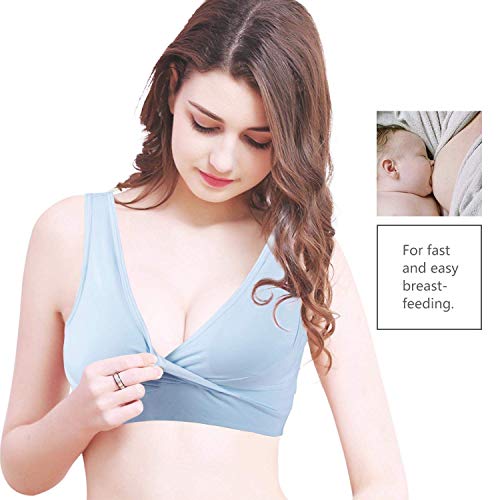 HBselect 3 Piezas Sujetador Embarazo Algodón Sin Aros Sujetador De Lactancia Sujetadores para Premamá para Mejorar Dormir (3 Color Negro Carne Azul, XXL)