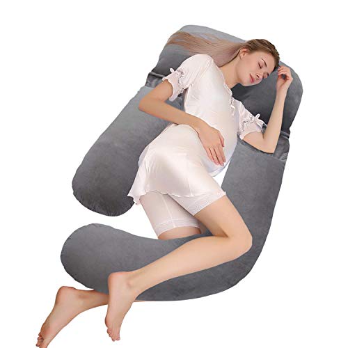 HBselect Almohada Embarazada Dormir 150 x75 Cm Mejorar Sueño Franela De Algodón,Almohada Embarazo Forma U Almohada Maternidad Desmontable y Lavable para Espalda Lumbar Barriga Caderas Piernas
