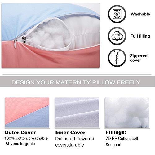 HBselect Almohada Embarazo Mejorar Sueño Suave Algodon 150 X 75 Cm Almohada Maternidad para Espalda Lumbar Barriga Caderas Piernas Dormir U Forma Almohada Embarazo y Lactancia Desmontable y Lavable