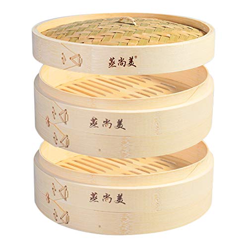 Hcooker 2 Capas de Cocina Cesta de Vapor de Bambú para Cocinar Asiático Bollos Empanadillas Verduras Pescado Arroz