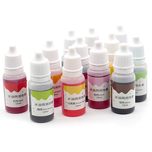 Healifty 12 UNIDS Pigmento de Color Tinte de Maquillaje 10 ml de Aceite de Agua Bricolaje teñido de Color de Doble Uso para jabón Colorear plastilina