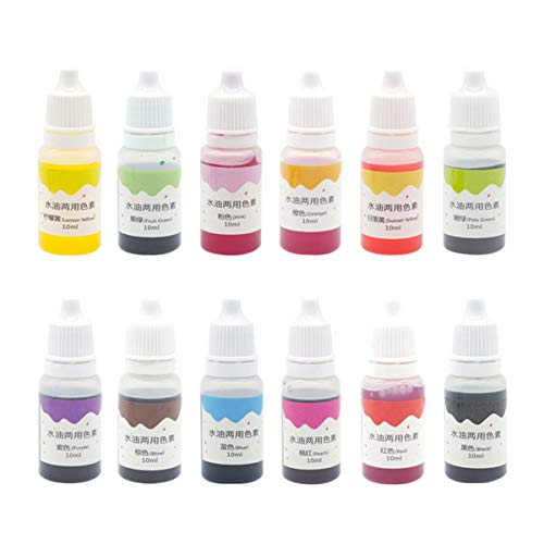 Healifty 12 UNIDS Pigmento de Color Tinte de Maquillaje 10 ml de Aceite de Agua Bricolaje teñido de Color de Doble Uso para jabón Colorear plastilina