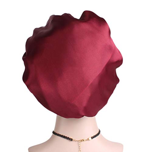 Healifty Sleep Night Cap Banda Ancha de satén Bonnet Night Head Cover Turbantes de Cabello Suave para Las Mujeres Belleza del Cabello Capa para el Cuidado del Cabello Quimioterapia (Rojo) 56-58 CM