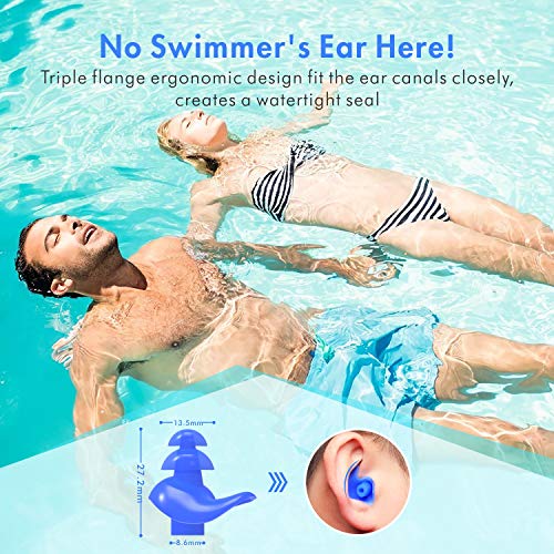 Hearprotek 【Diseño Actualizado】 Natación Tapones para los oídos, 2 Pares Adulto de Tapones Impermeables Reutilizables de Silicona para Nadadores baños ducharse y Otros Deportes acuáticos (Azul)