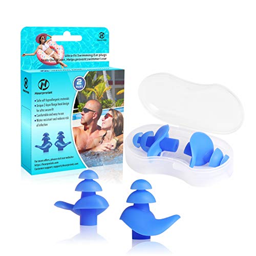 Hearprotek 【Diseño Actualizado】 Natación Tapones para los oídos, 2 Pares Adulto de Tapones Impermeables Reutilizables de Silicona para Nadadores baños ducharse y Otros Deportes acuáticos (Azul)