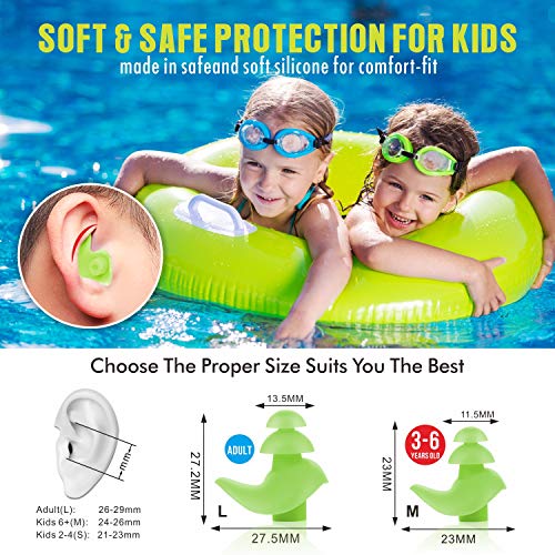 Hearprotek Natación Tapones para los oídos, 2 Pares Tapones de Silicona Reutilizables a Prueba de Agua para Nadadores duchas de baño y Otros Deportes acuáticos Tamaño para niños (Verde)