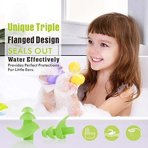 Hearprotek Natación Tapones para los oídos, 2 Pares Tapones de Silicona Reutilizables a Prueba de Agua para Nadadores duchas de baño y Otros Deportes acuáticos Tamaño para niños (Verde)