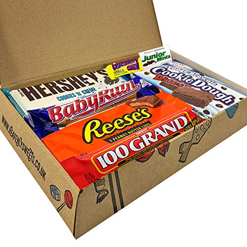 Heavenly Cesta de Dulces y Chocolate Americanos - Set de Marcas Clásicas de USA, Surtidos Originales, Regalo Perfecto para Niños, Adulto - Cumpleaños, Navidad - 18 Dulces, paquete de 28x19x4cm
