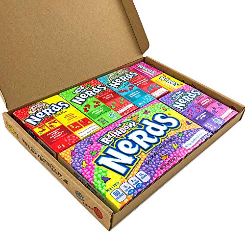 Heavenly Sweets Dulces Nerds Cesta Caramelos - Selection Americana, Rainbow Nerds, Nerds Mini Boxes, Laffy Taffy - Regalo Cumpleaños, Navidad, Día de San Valentín, Pascua - Pack de 25x18x2,5cm