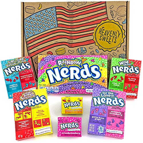 Heavenly Sweets Dulces Nerds Cesta Caramelos - Selection Americana, Rainbow Nerds, Nerds Mini Boxes, Laffy Taffy - Regalo Cumpleaños, Navidad, Día de San Valentín, Pascua - Pack de 25x18x2,5cm