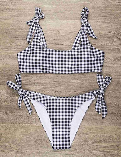 heekpek Bikinis Negros de Talle Alto para Mujeres, 2 Piezas, Conjunto Anudado Tanga Traje de baño Favorecedor Traje de baño Sexy (tartán, M)