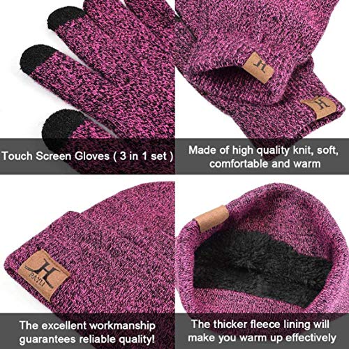 heekpek Bufanda Gorro Guantes para Hombre Invierno Regalos para Hombre Mujer Unisexo Set de Bufanda Conjunto de Guantes de Punto BufaSombrero de Invierno Gorras Con Bufanda (Rosa)