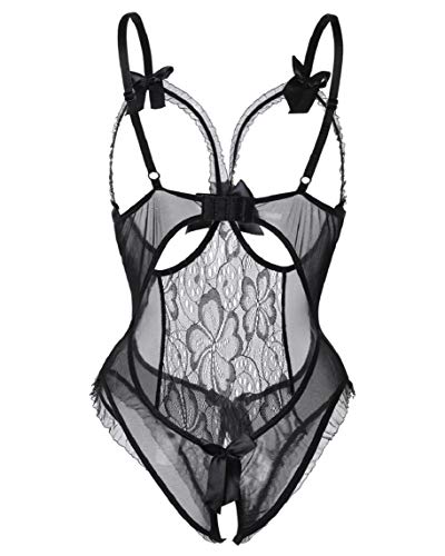 heekpek Lenceria Mujer Erotica Conjuntos de Lencería Mujer Encaje Atractivo Babydoll Ropa de Dormir Correa Cuello V Sin Espalda (Nergo, S)