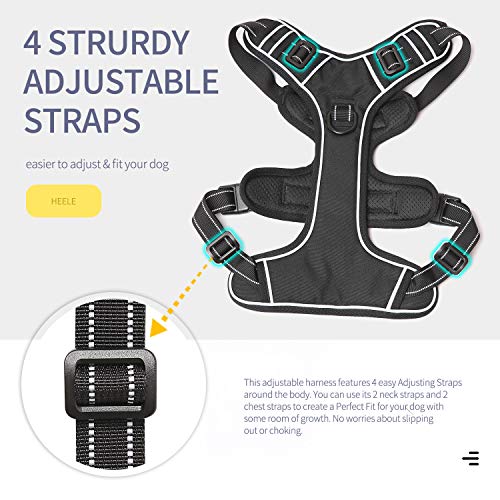 HEELE Arnes Perro Arnes Perro Grande Arnés Antitirones Perros con Lineas Reflecantes Cómodo Transpirable Chaleco Acolchado Ajustable para Adiesreamiento Correr Aire Libre Negro, L