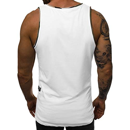 HEETEY - Camiseta Informal de Verano, con rascador de Moda para Hombres y Personalidad, para el Tiempo Libre, para Hacer Deporte, de Manga Corta, con Cuello en V Blanco XXXL