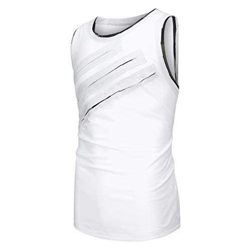 HEETEY - Camiseta Informal de Verano, con rascador de Moda para Hombres y Personalidad, para el Tiempo Libre, para Hacer Deporte, de Manga Corta, con Cuello en V Blanco XXXL