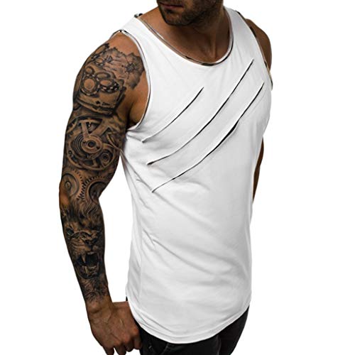 HEETEY - Camiseta Informal de Verano, con rascador de Moda para Hombres y Personalidad, para el Tiempo Libre, para Hacer Deporte, de Manga Corta, con Cuello en V Blanco XXXL
